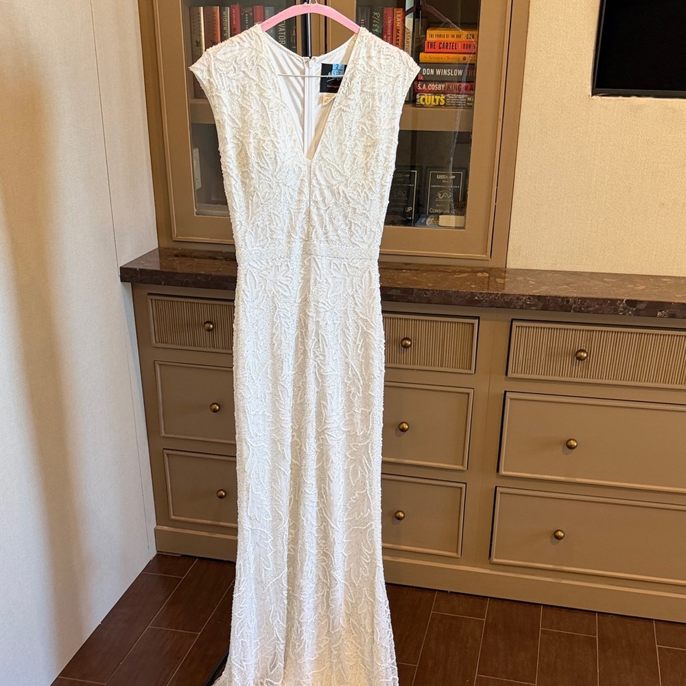 Mac Duggal Ivory Textured Maxi Dress